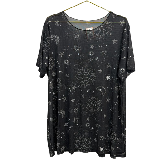 Sheer Black/ White Celestial Print Short Sleeve Tunic Top Medium