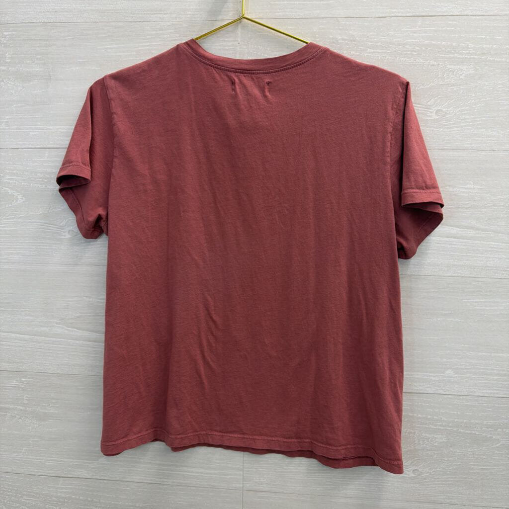 Velvet Pink Paw Print Patchwork Short Sleeve Top Medium