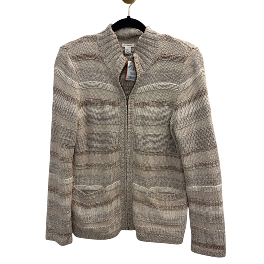 LL Bean Beige Striped Knit Zip Up Sweater Small Petite
