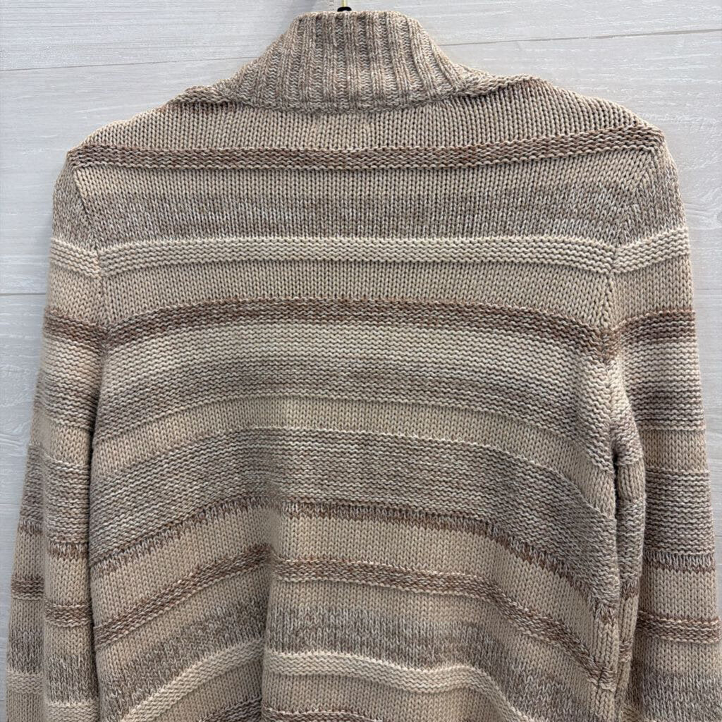 LL Bean Beige Striped Knit Zip Up Sweater Small Petite