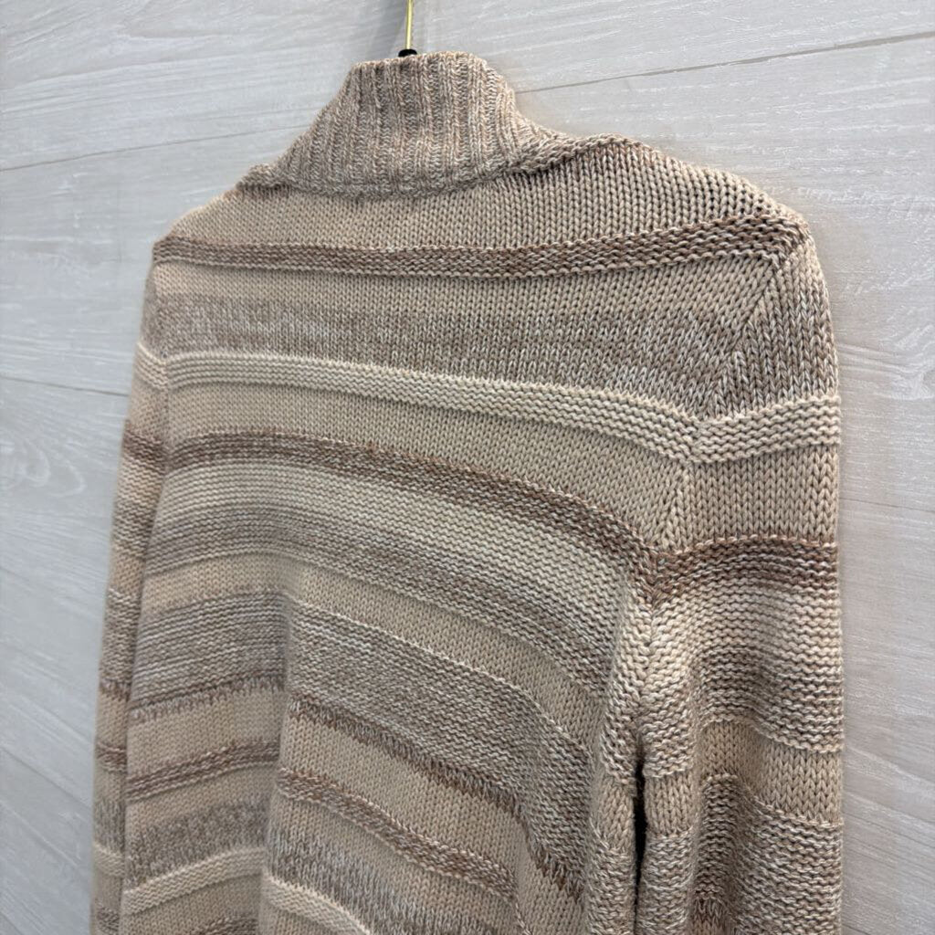 LL Bean Beige Striped Knit Zip Up Sweater Small Petite
