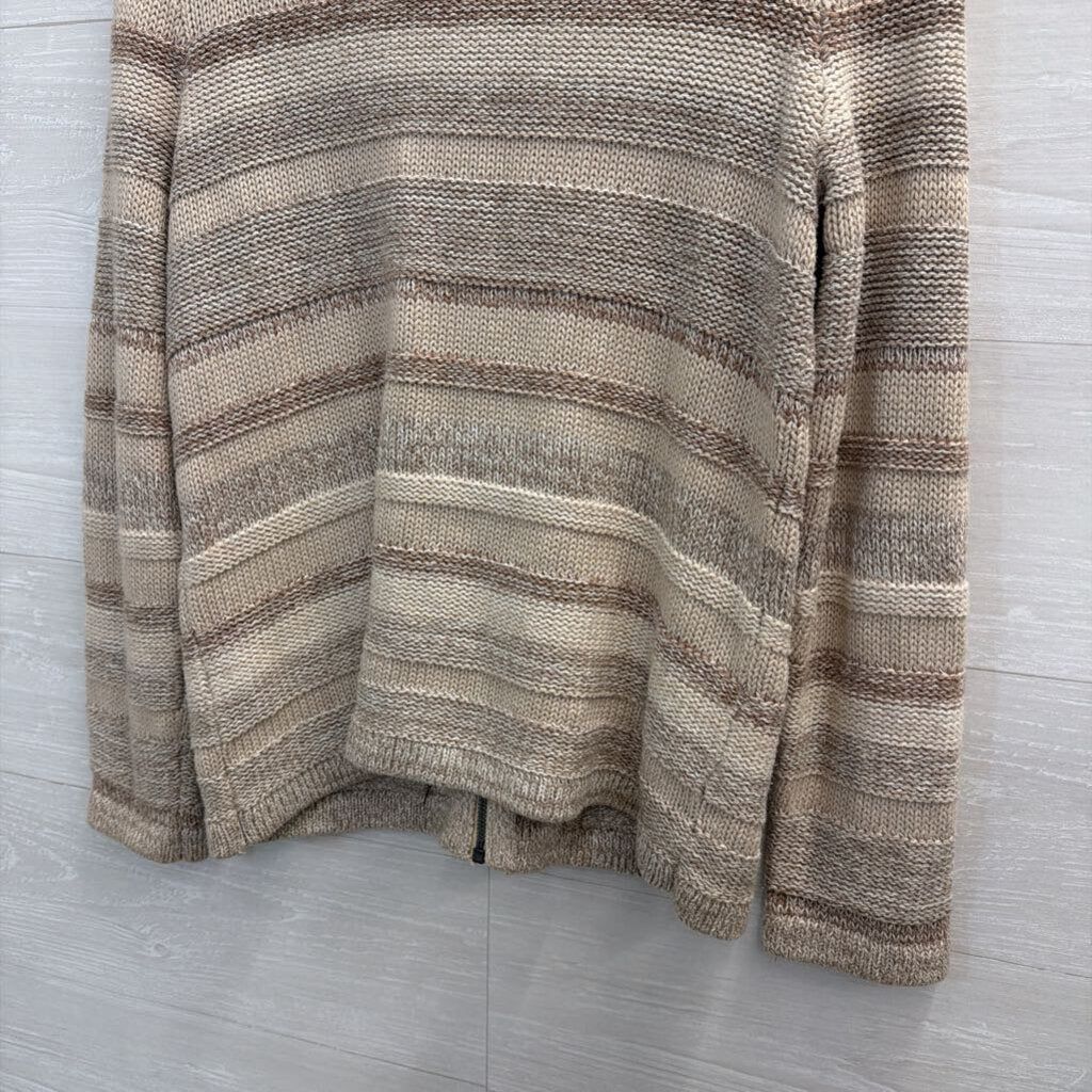 LL Bean Beige Striped Knit Zip Up Sweater Small Petite