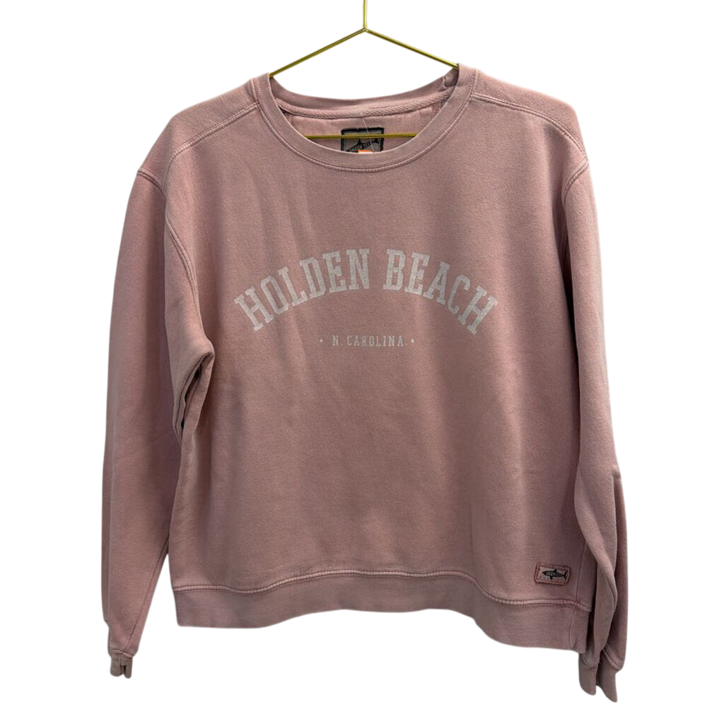 Shark Teeth Pink Holden Beach Crewneck Pullover Small