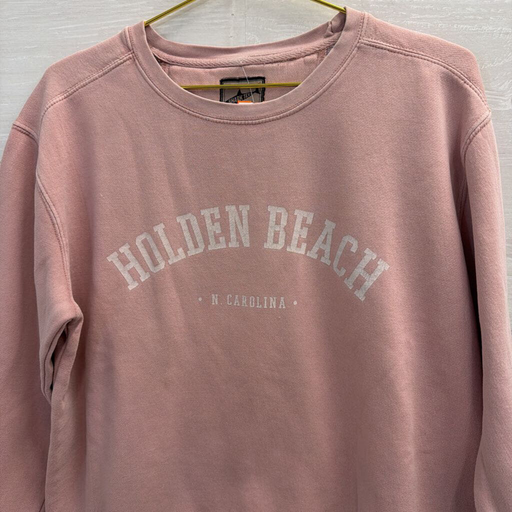 Shark Teeth Pink Holden Beach Crewneck Pullover Small