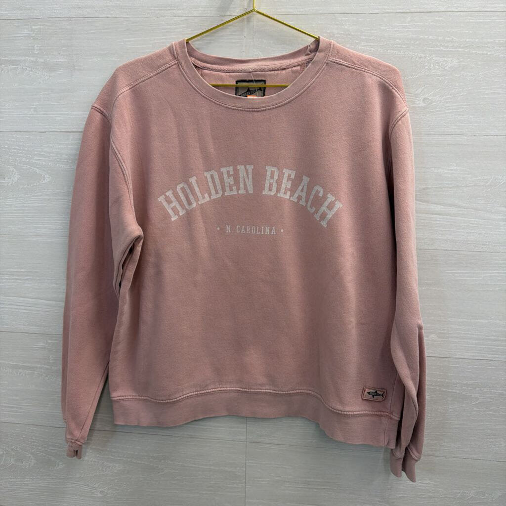 Shark Teeth Pink Holden Beach Crewneck Pullover Small