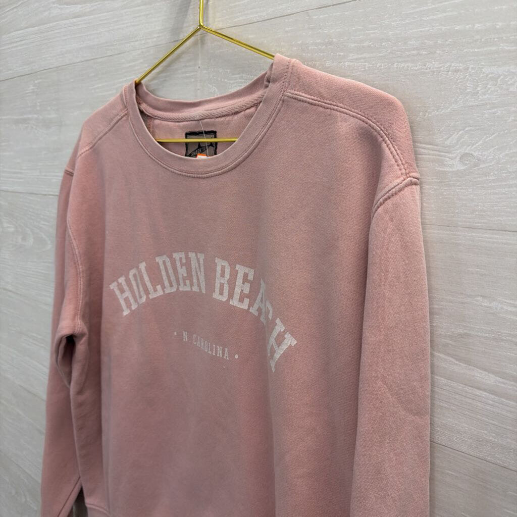 Shark Teeth Pink Holden Beach Crewneck Pullover Small
