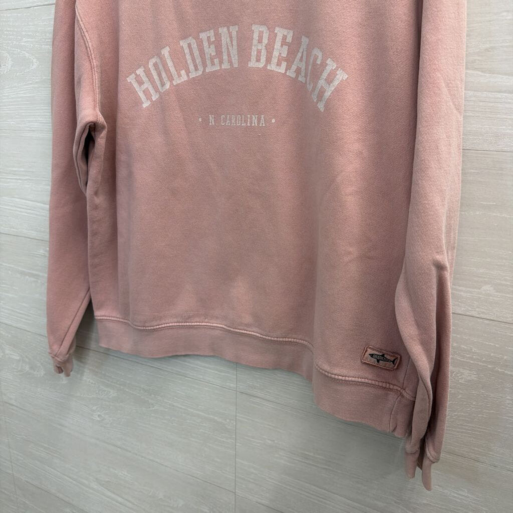 Shark Teeth Pink Holden Beach Crewneck Pullover Small