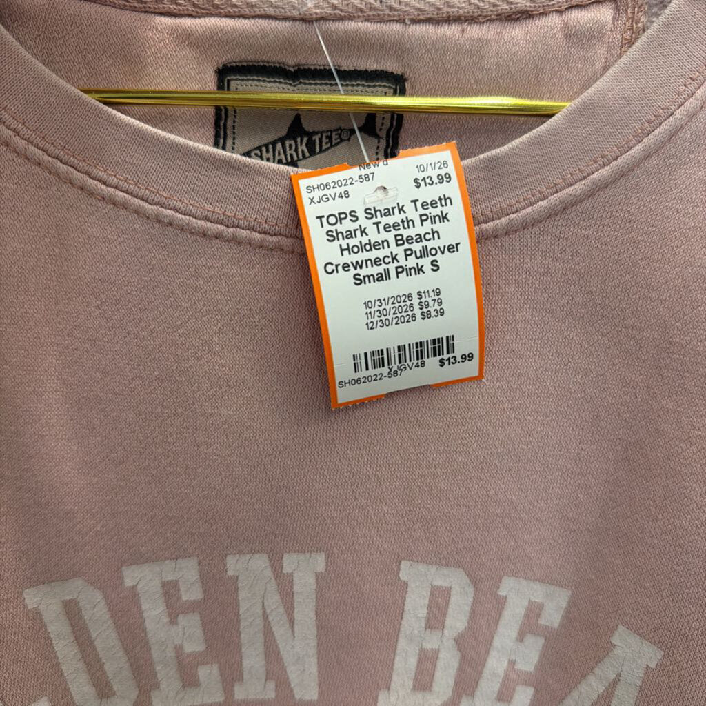 Shark Teeth Pink Holden Beach Crewneck Pullover Small