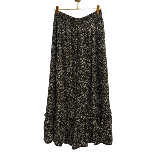 Blu Pepper Black/ Beige Floral Print Maxi Skirt Medium