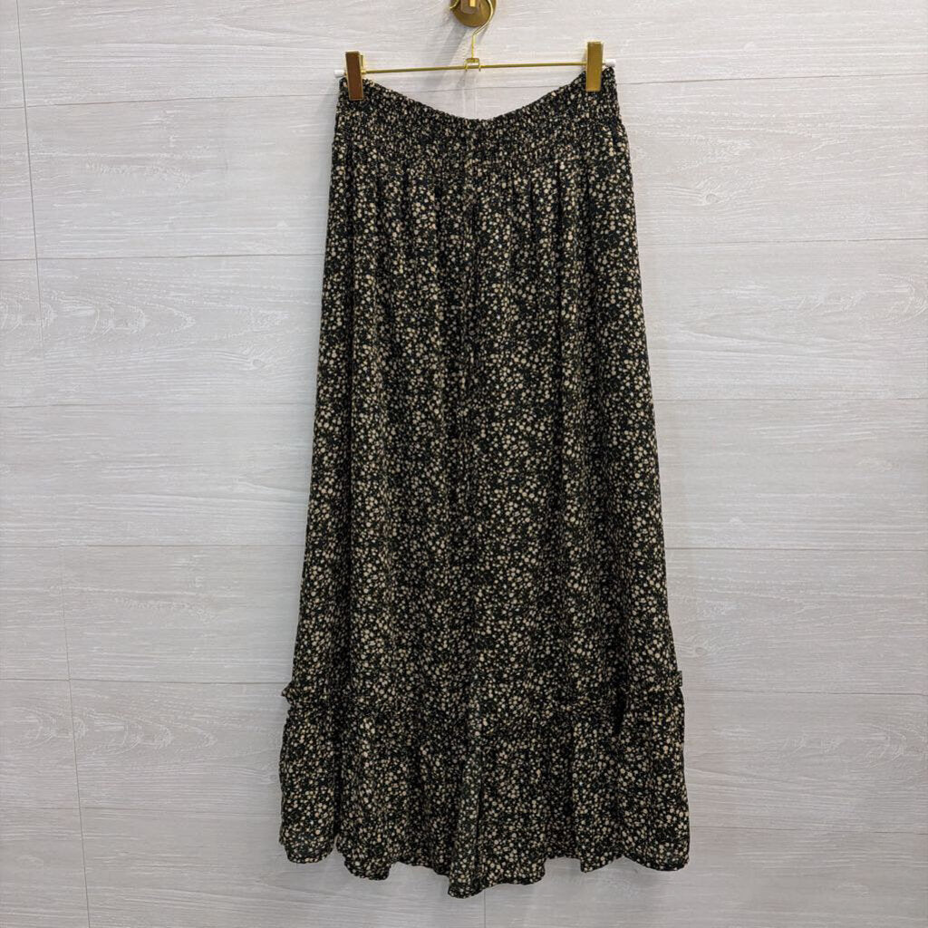 Blu Pepper Black/ Beige Floral Print Maxi Skirt Medium