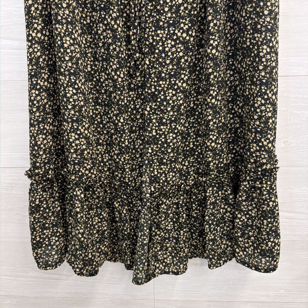 Blu Pepper Black/ Beige Floral Print Maxi Skirt Medium