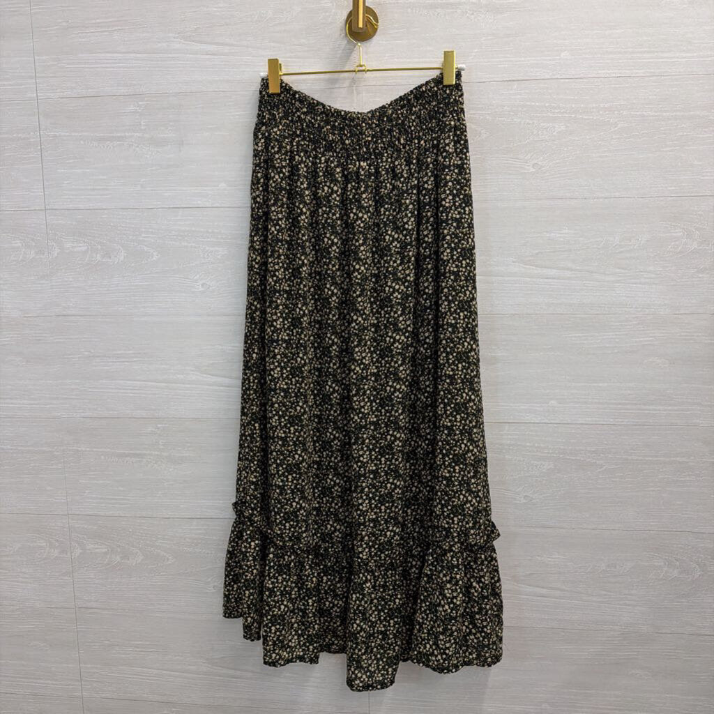 Blu Pepper Black/ Beige Floral Print Maxi Skirt Medium