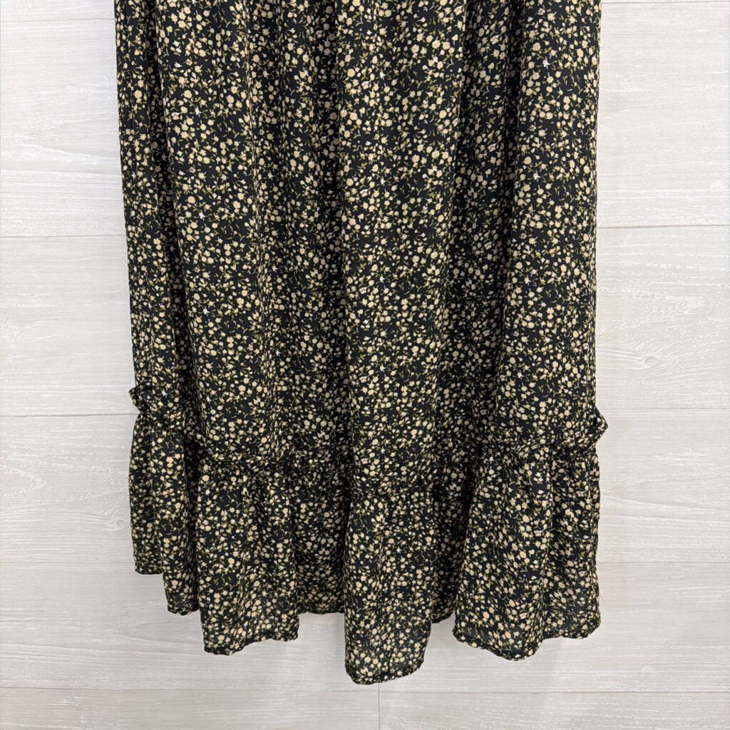 Blu Pepper Black/ Beige Floral Print Maxi Skirt Medium