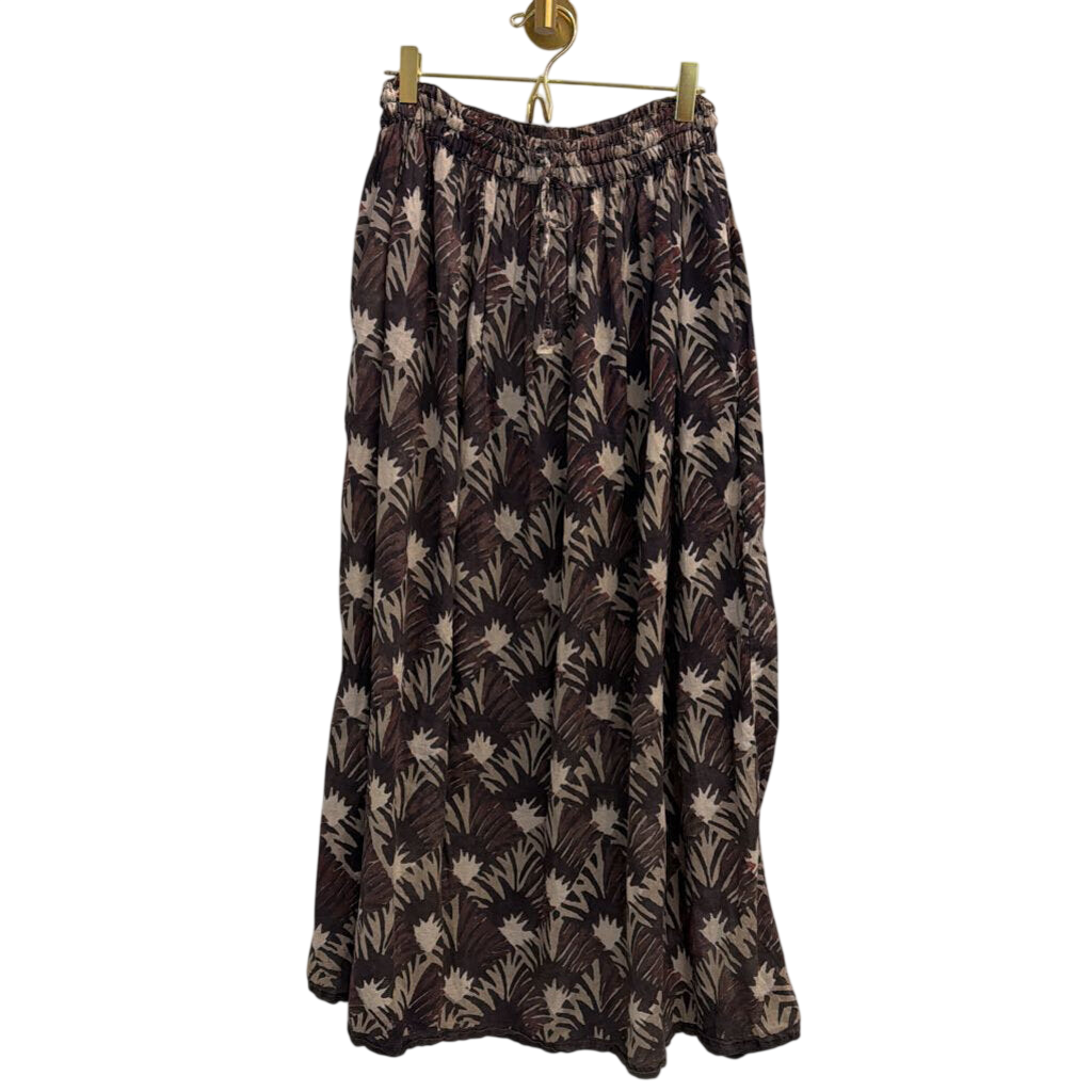 Vintage High Waist Black/Brown Printed Long Skirt