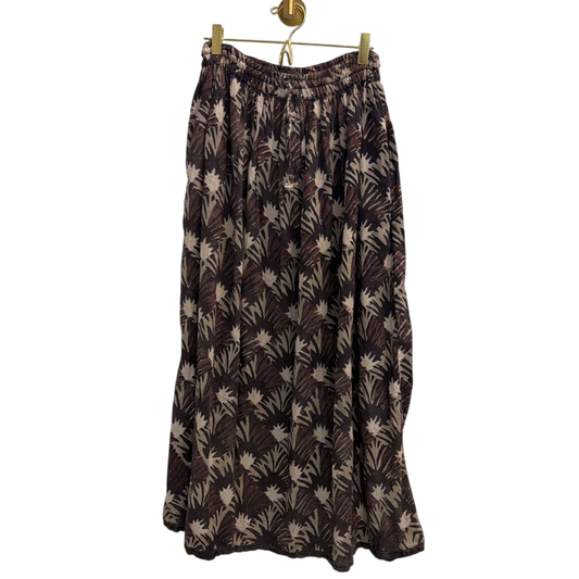 Vintage High Waist Black/Brown Printed Long Skirt