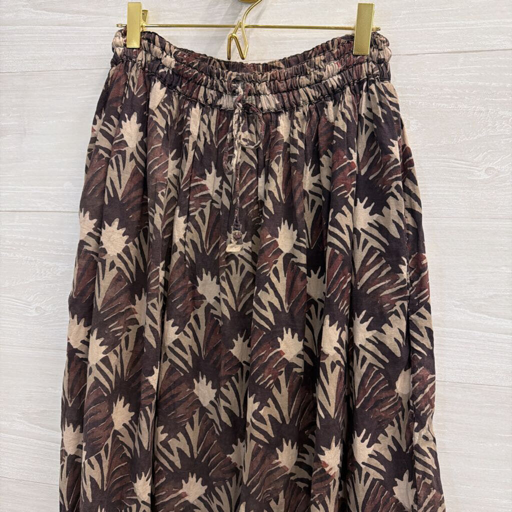 Vintage High Waist Black/Brown Printed Long Skirt