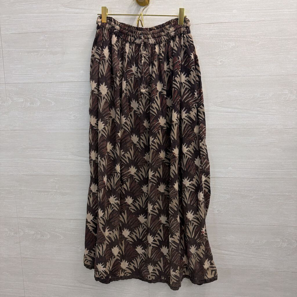 Vintage High Waist Black/Brown Printed Long Skirt