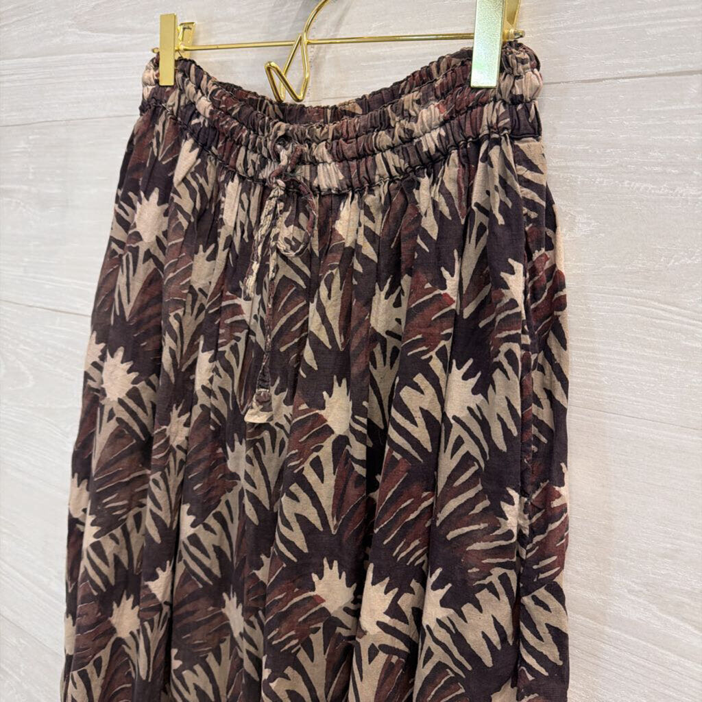 Vintage High Waist Black/Brown Printed Long Skirt