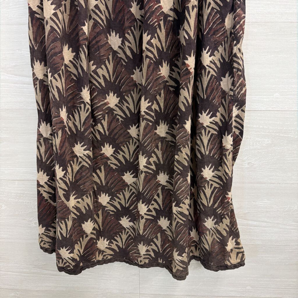 Vintage High Waist Black/Brown Printed Long Skirt