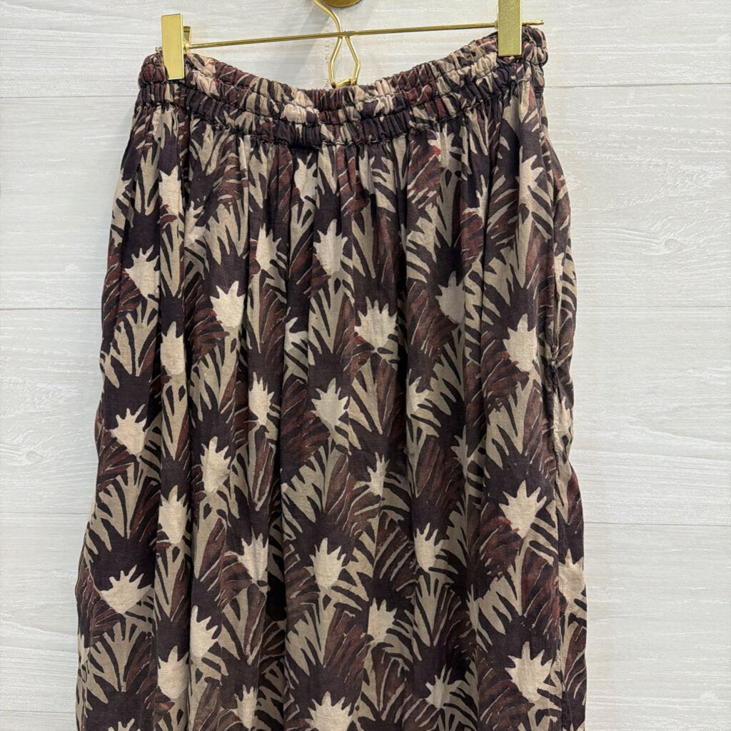 Vintage High Waist Black/Brown Printed Long Skirt
