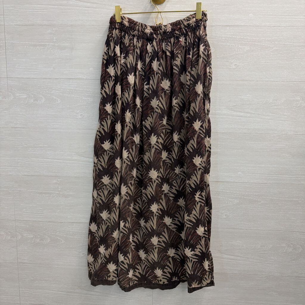 Vintage High Waist Black/Brown Printed Long Skirt