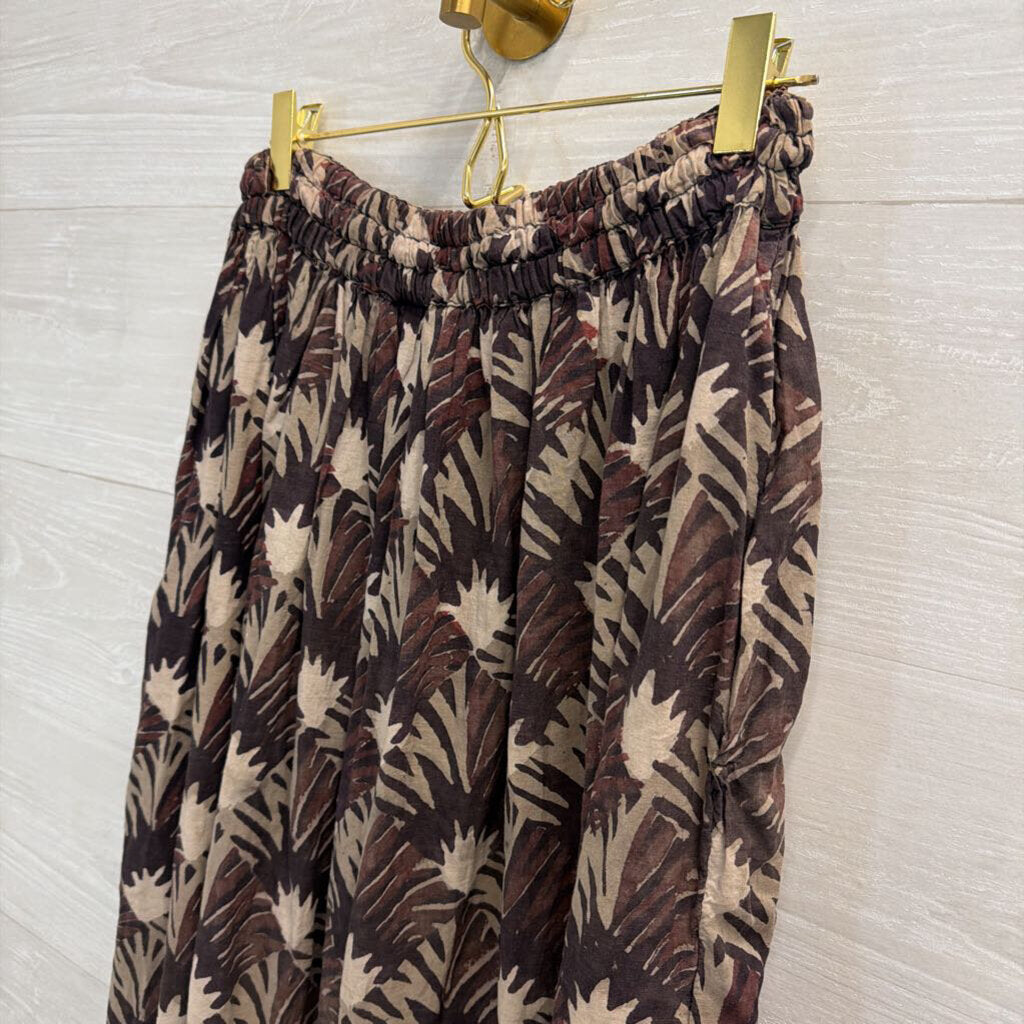 Vintage High Waist Black/Brown Printed Long Skirt