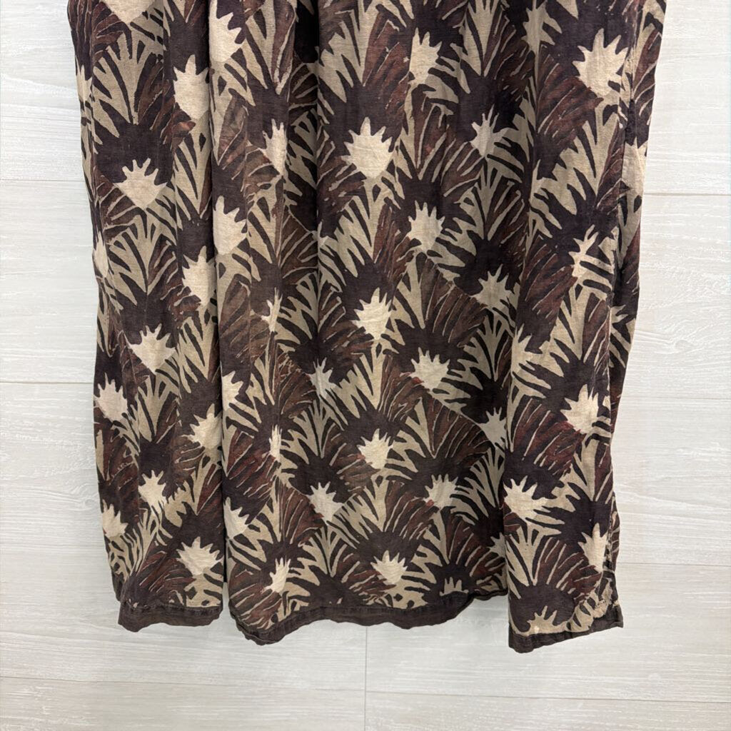 Vintage High Waist Black/Brown Printed Long Skirt