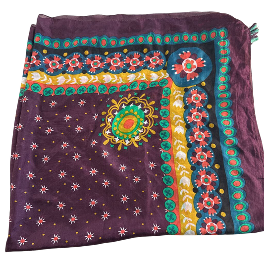 Purple/ Multi Silk Print Scarf