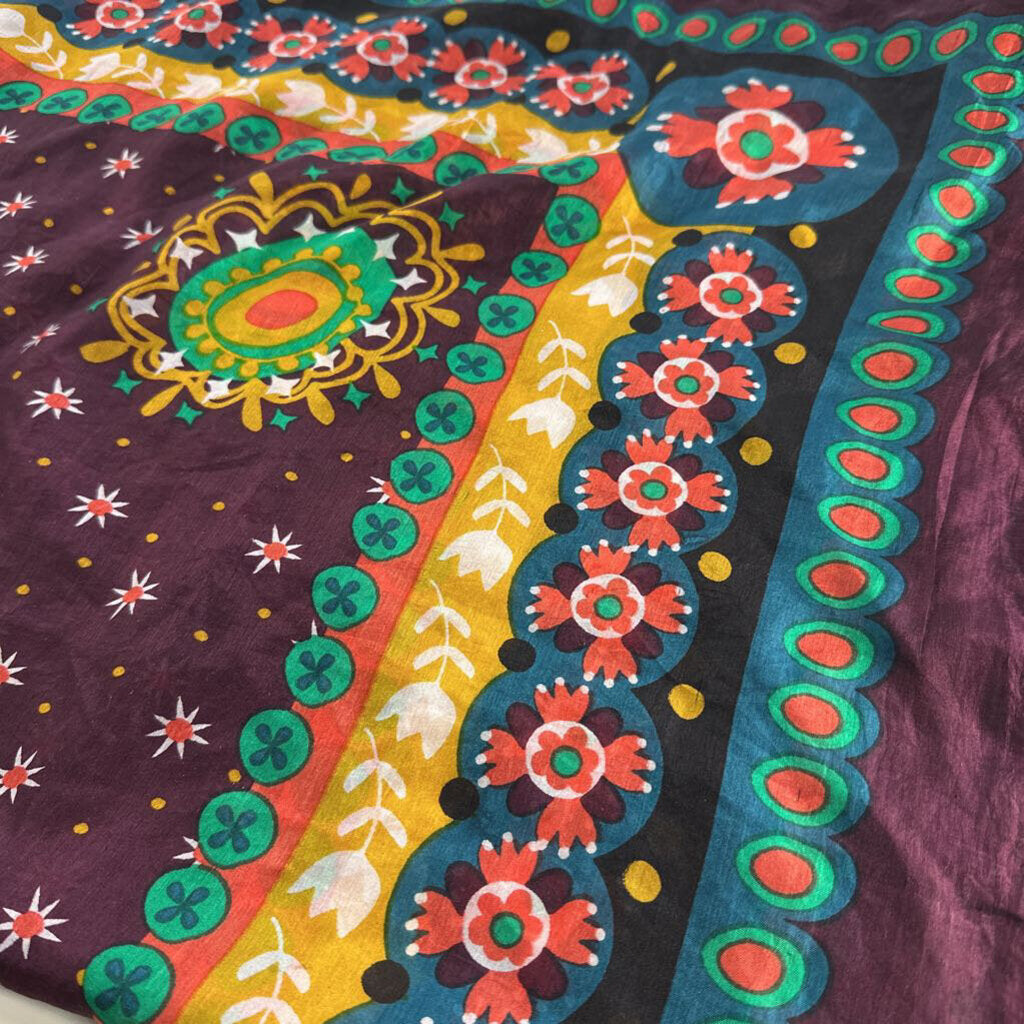Purple/ Multi Silk Print Scarf