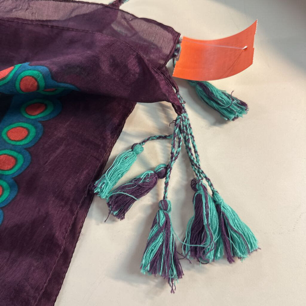 Purple/ Multi Silk Print Scarf
