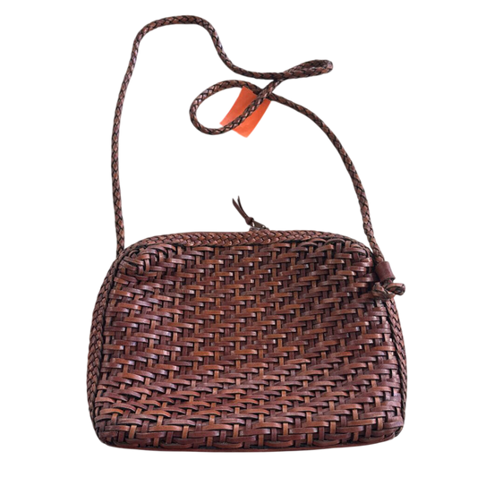 Vintage LJS Collection Brown Woven Leather Crossbody Purse