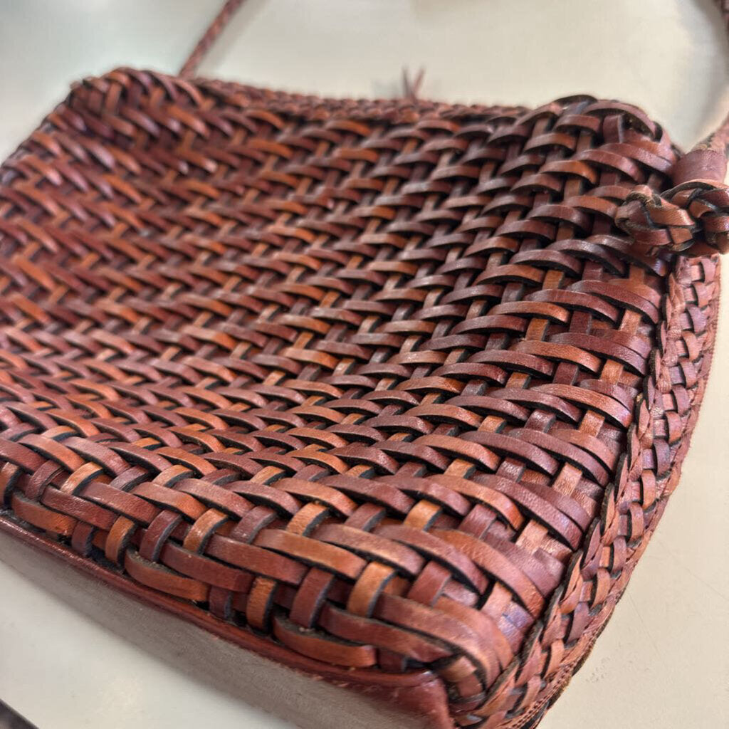 Vintage LJS Collection Brown Woven Leather Crossbody Purse