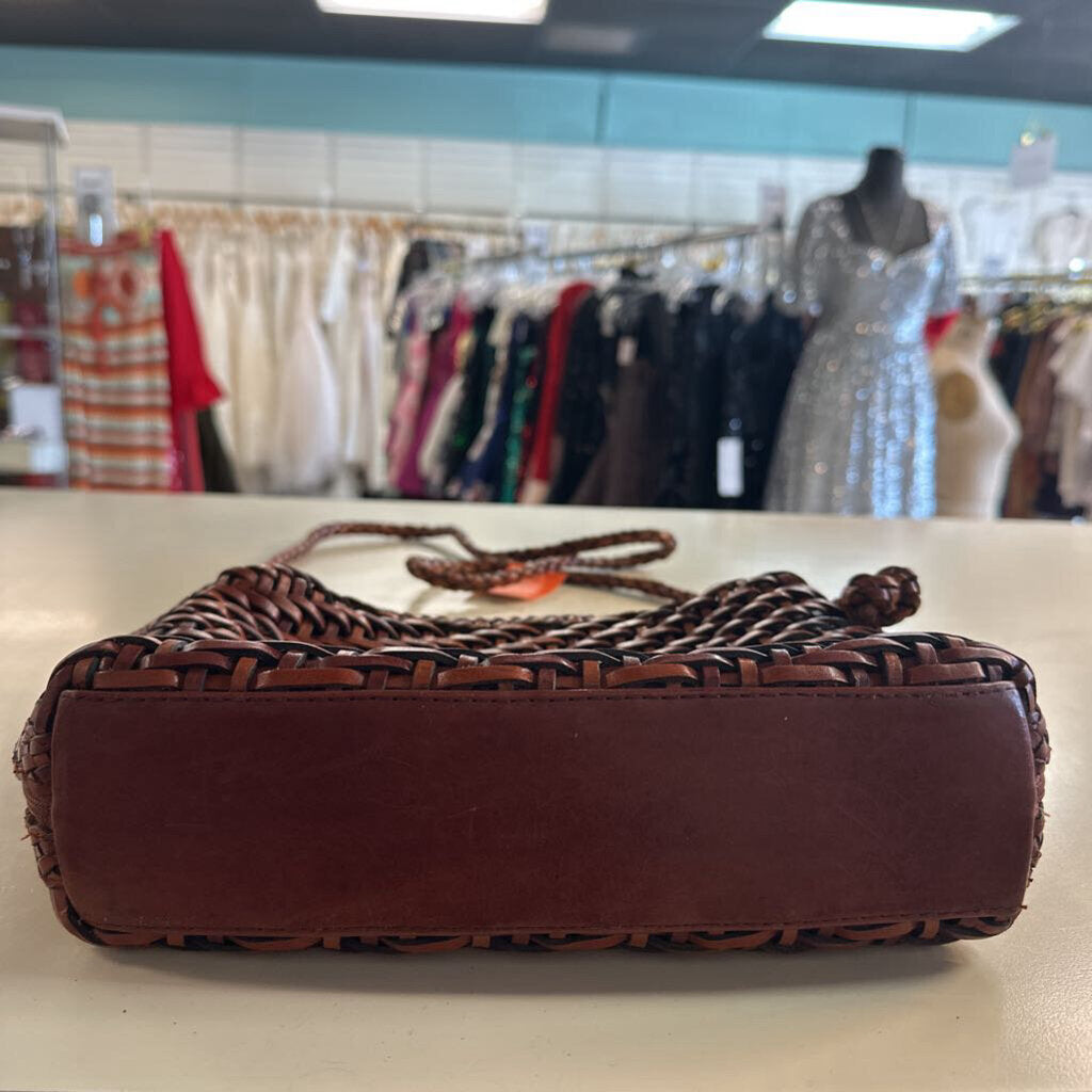 Vintage LJS Collection Brown Woven Leather Crossbody Purse