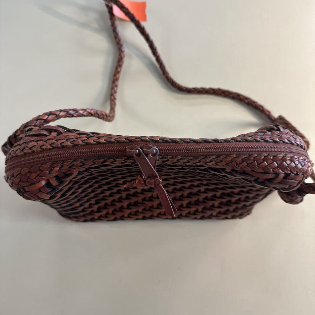 Vintage LJS Collection Brown Woven Leather Crossbody Purse