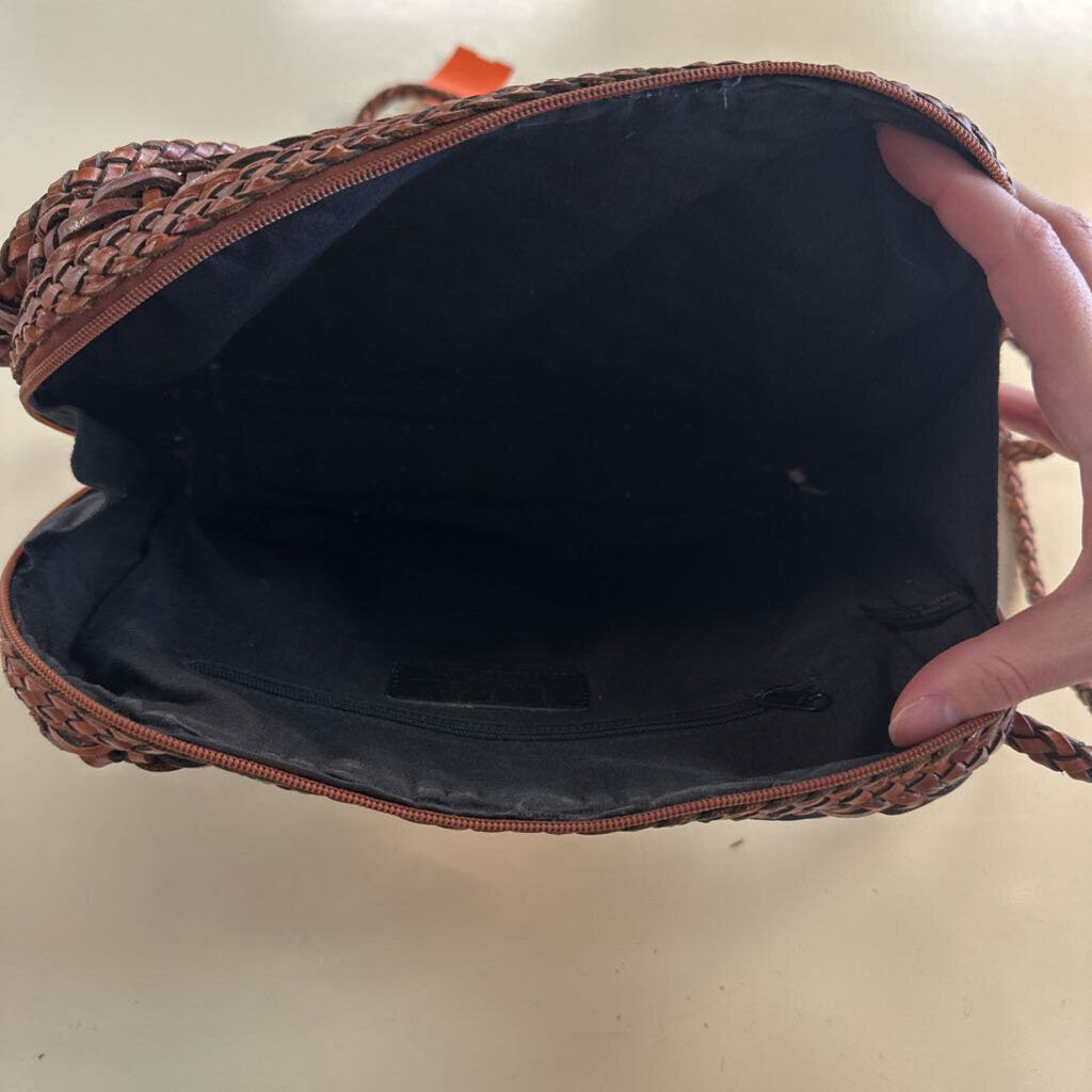 Vintage LJS Collection Brown Woven Leather Crossbody Purse