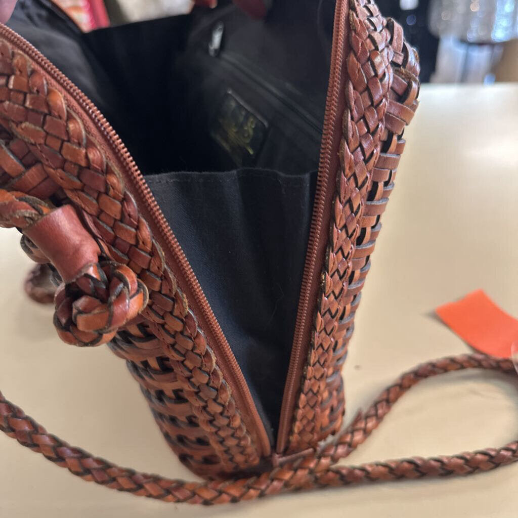 Vintage LJS Collection Brown Woven Leather Crossbody Purse