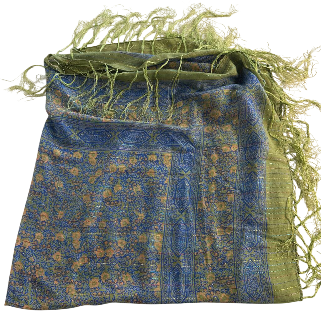 Green/ Blue Metallic Thread Scarf