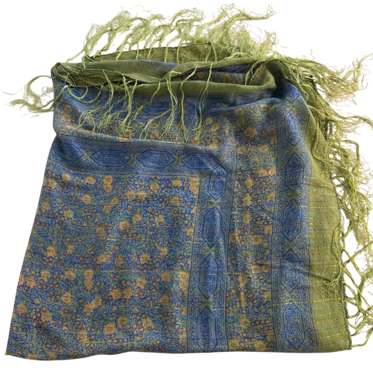 Green/ Blue Metallic Thread Scarf