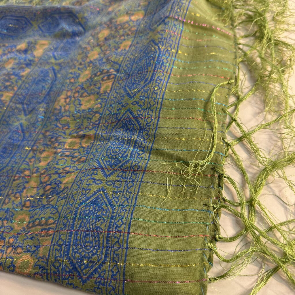 Green/ Blue Metallic Thread Scarf