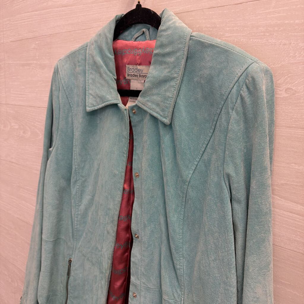 Bradley Bayou Blue 100% Suede Leather Jacket Large