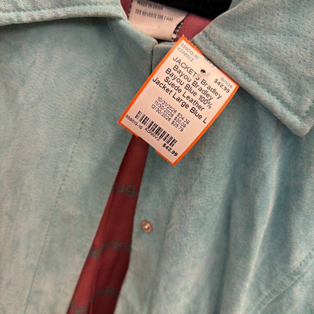 Bradley Bayou Blue 100% Suede Leather Jacket Large