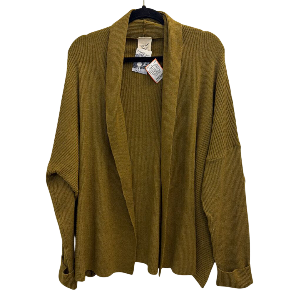 Artistic Works by Lu Green Ribbed Open Front Long Sleeve Top Large
