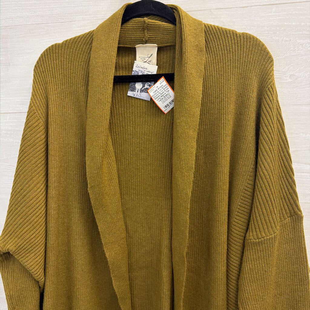 Artistic Works by Lu Green Ribbed Open Front Long Sleeve Top Large