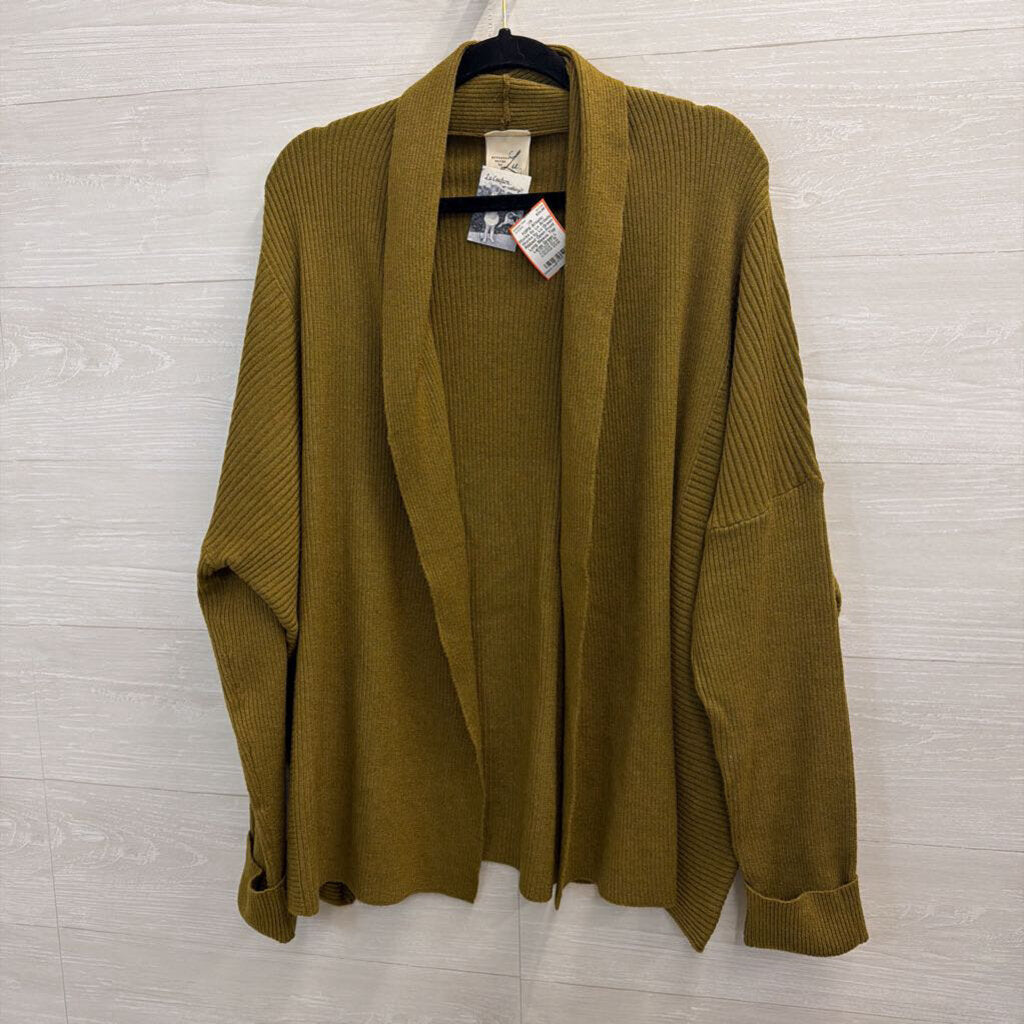 Artistic Works by Lu Green Ribbed Open Front Long Sleeve Top Large