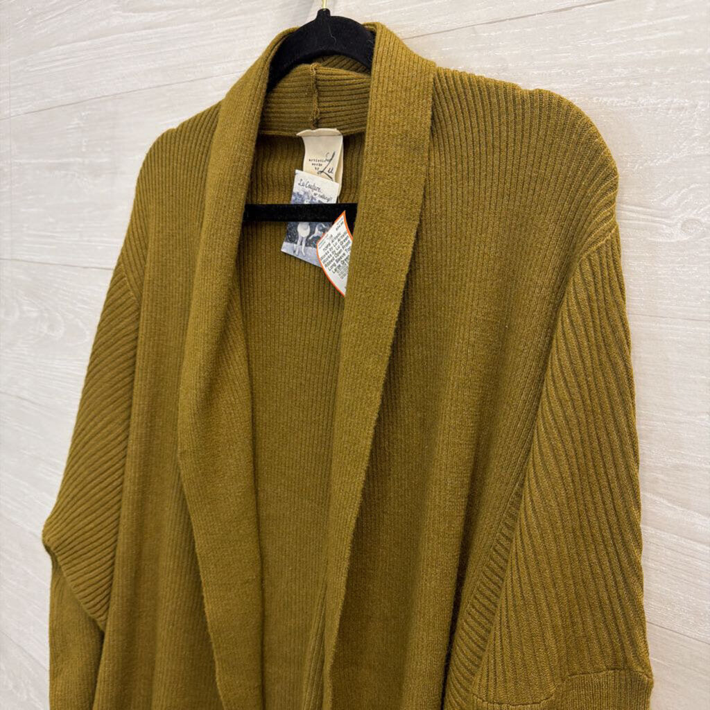 Artistic Works by Lu Green Ribbed Open Front Long Sleeve Top Large