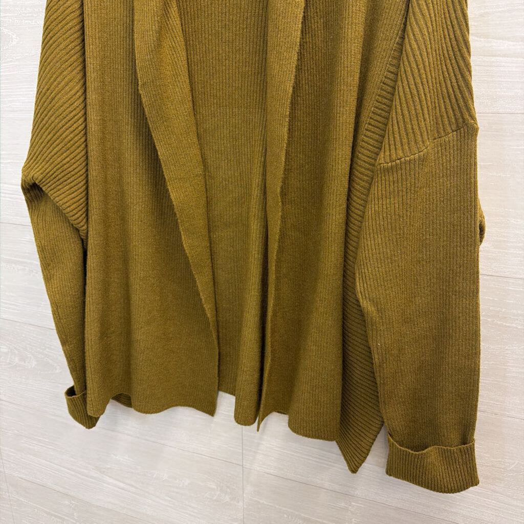 Artistic Works by Lu Green Ribbed Open Front Long Sleeve Top Large