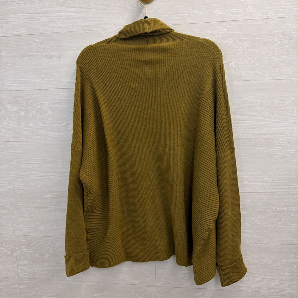 Artistic Works by Lu Green Ribbed Open Front Long Sleeve Top Large