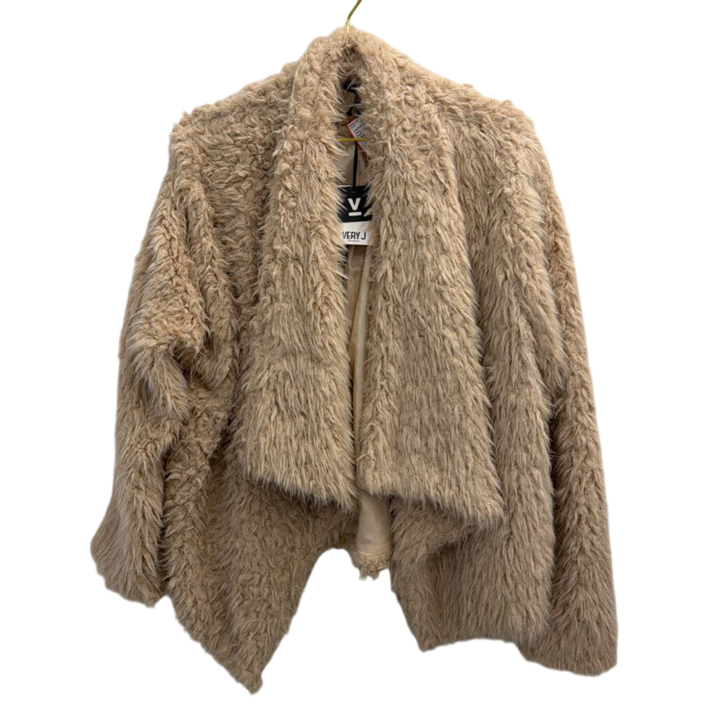 Very J Beige Soft Fuzzy Open Front Jacket Large
