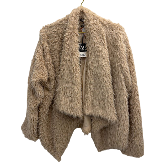 Very J Beige Soft Fuzzy Open Front Jacket Large