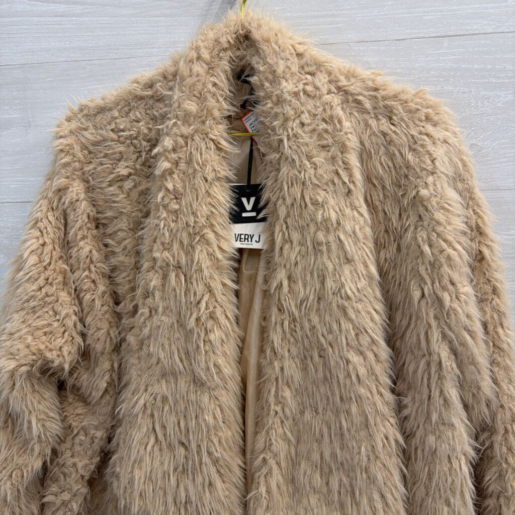 Very J Beige Soft Fuzzy Open Front Jacket Large